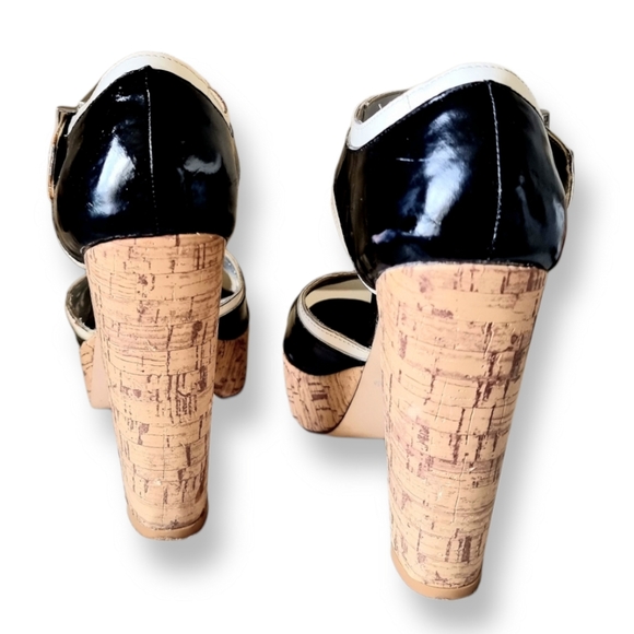 Vintage 2000's Y2k, Betts, "Dalmation" black and white, cork platform block heel - Picture 2 of 6